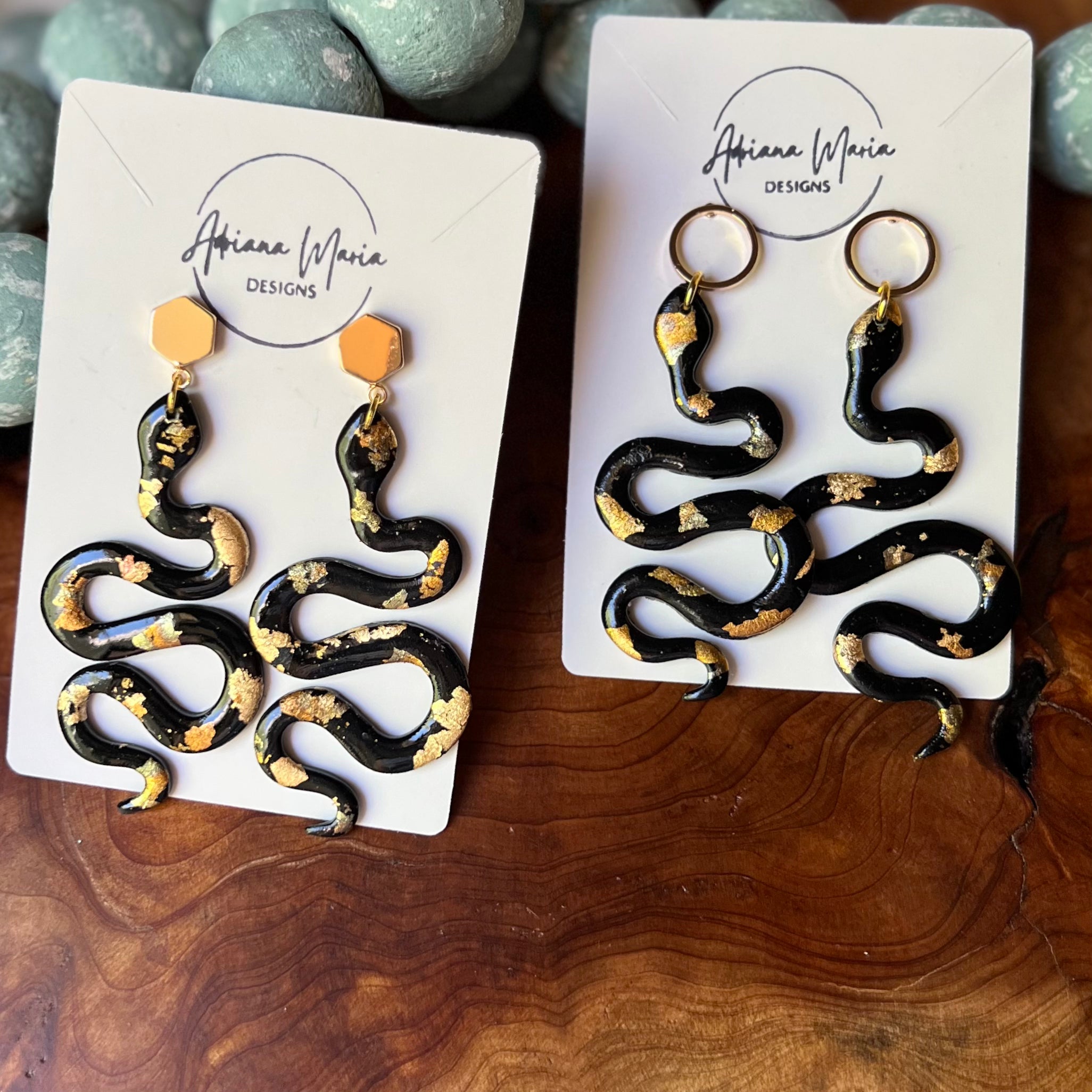 Polymer clay store snake earrings