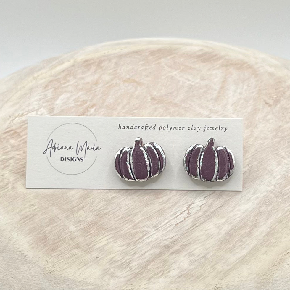 Metallic Vintage Inspired Pumpkin Clay Stud Earrings