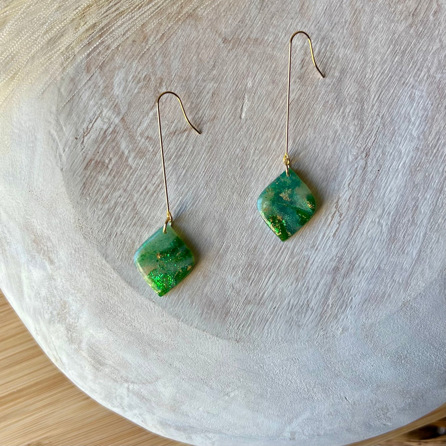 Green Marbled Polymer Clay Earrings