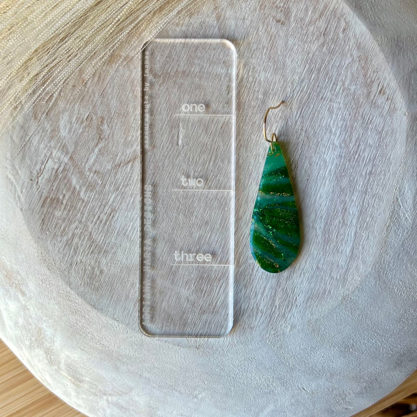 Green Marbled Skinny Teardrop Polymer Clay Earrings