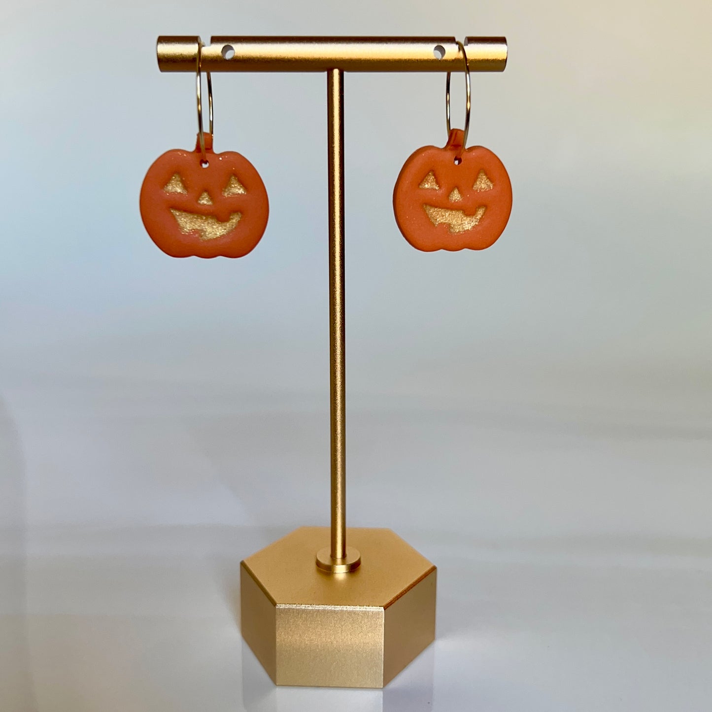 Orange Halloween Jack o’lantern Pumpkin Polymer Clay Hoop Earrings