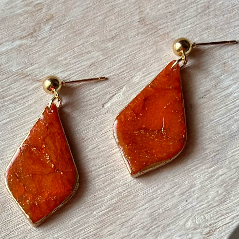 Red Marbled Clay Earring