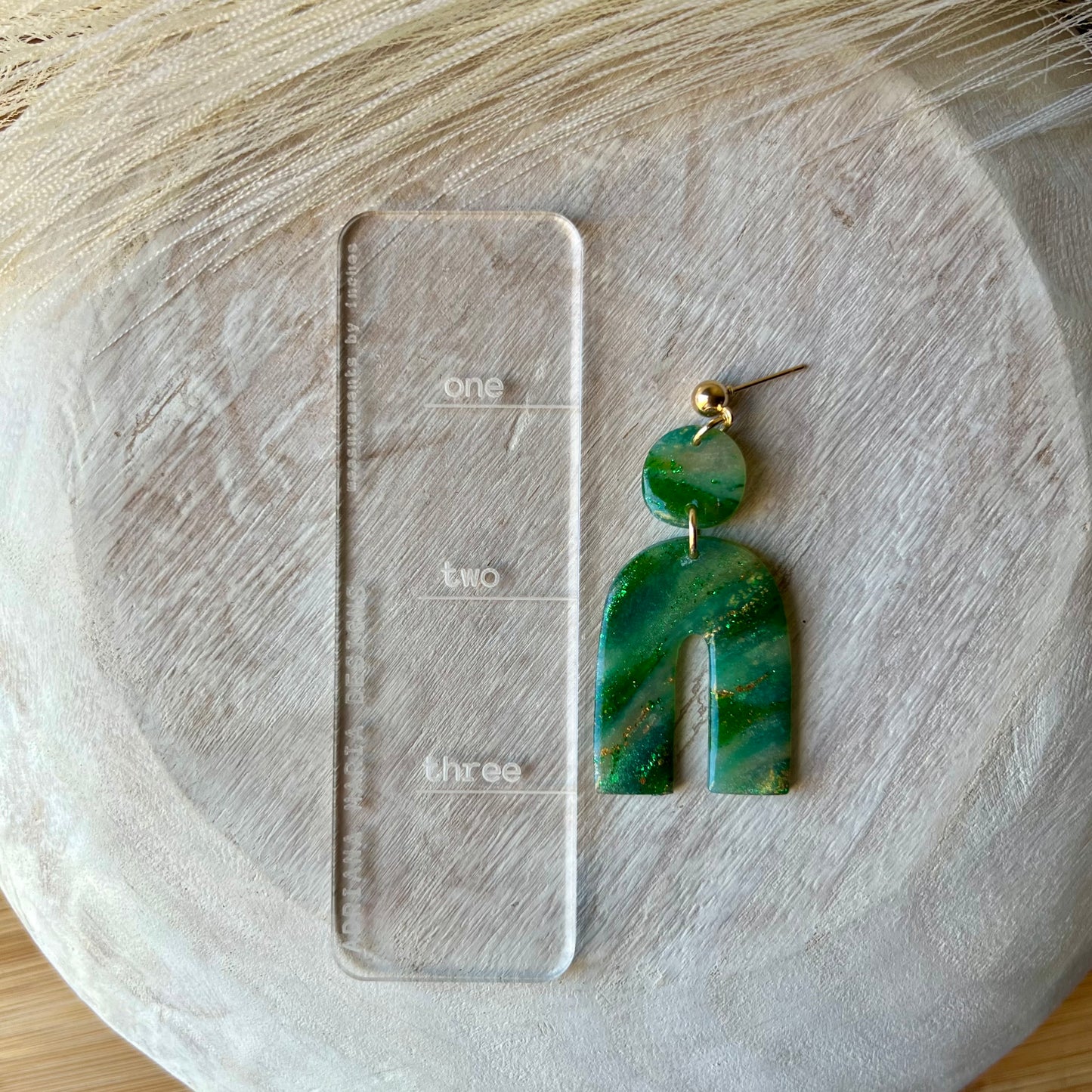 Green Marbled Arch Polymer Clay Earrings