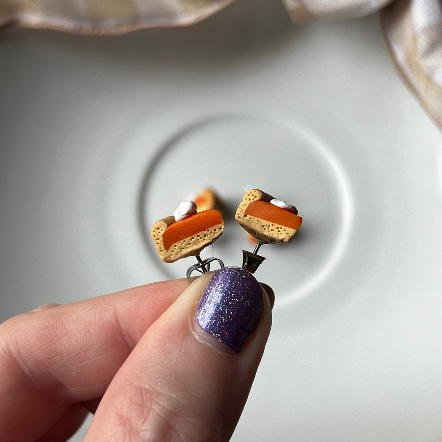 Mini Pumpkin Pie Stud Polymer Clay Earrings