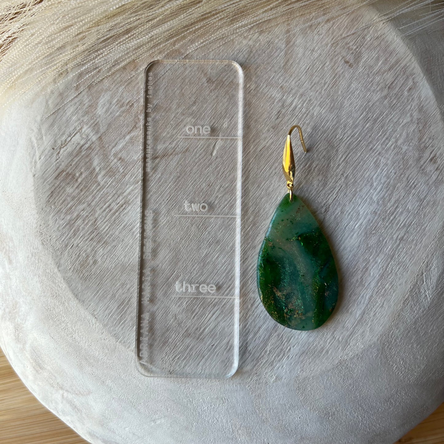 Green Marbled Teardrop Polymer Clay Earrings