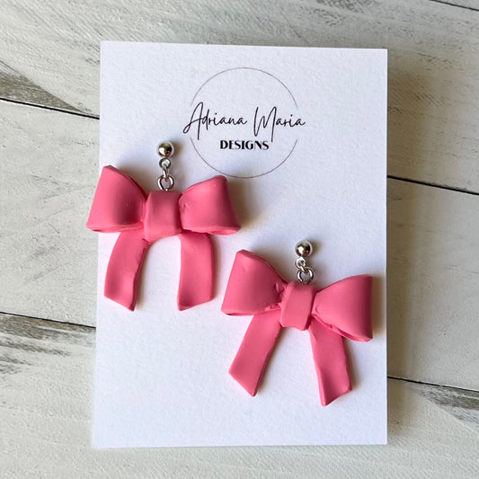 Pink Bow Polymer Clay Stud Earrings