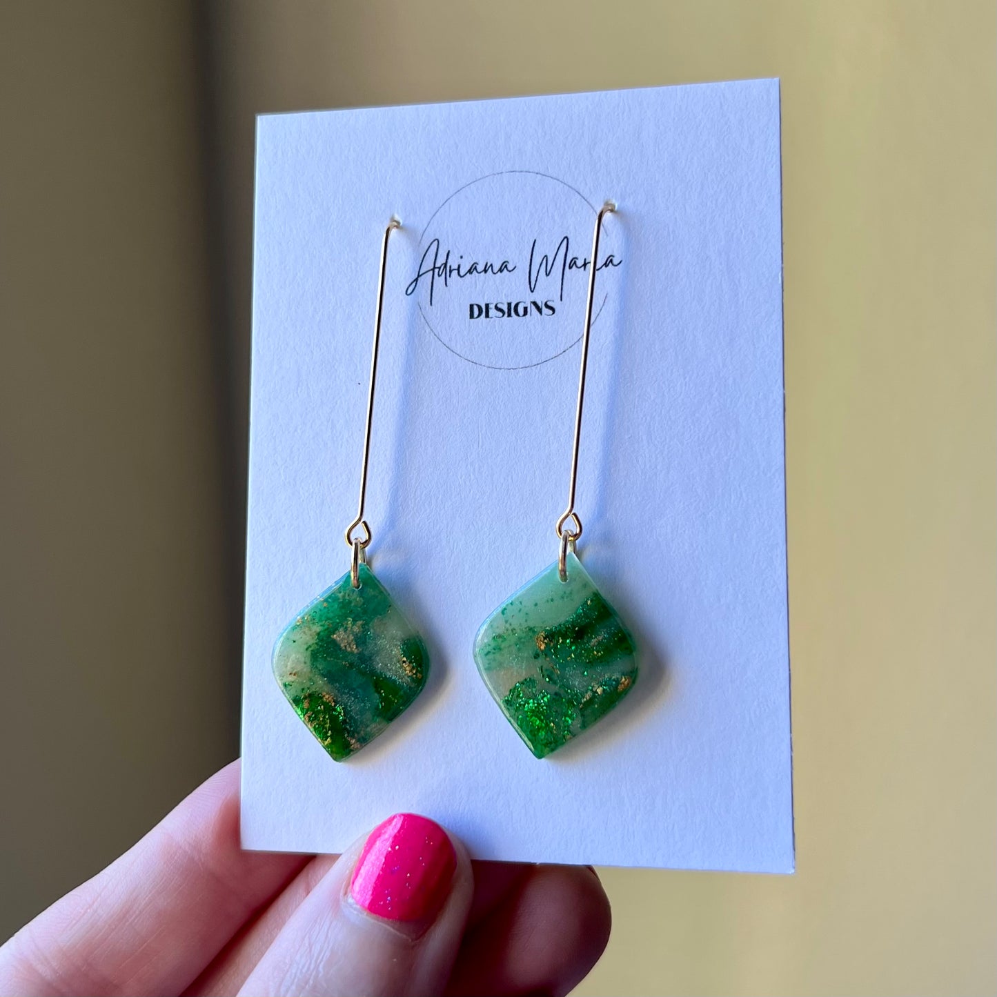 Green Marbled Polymer Clay Earrings