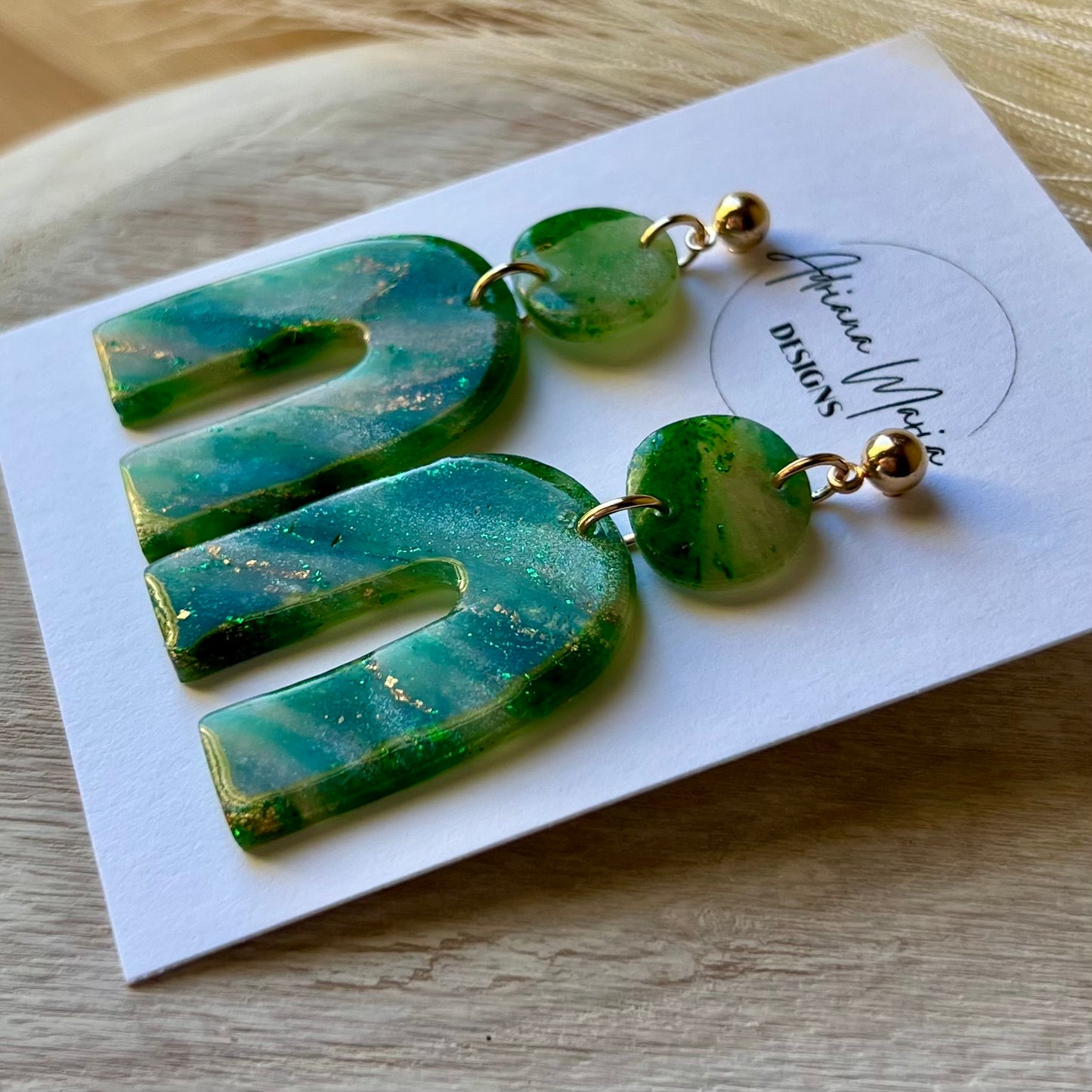 Green Marbled Arch Polymer Clay Earrings