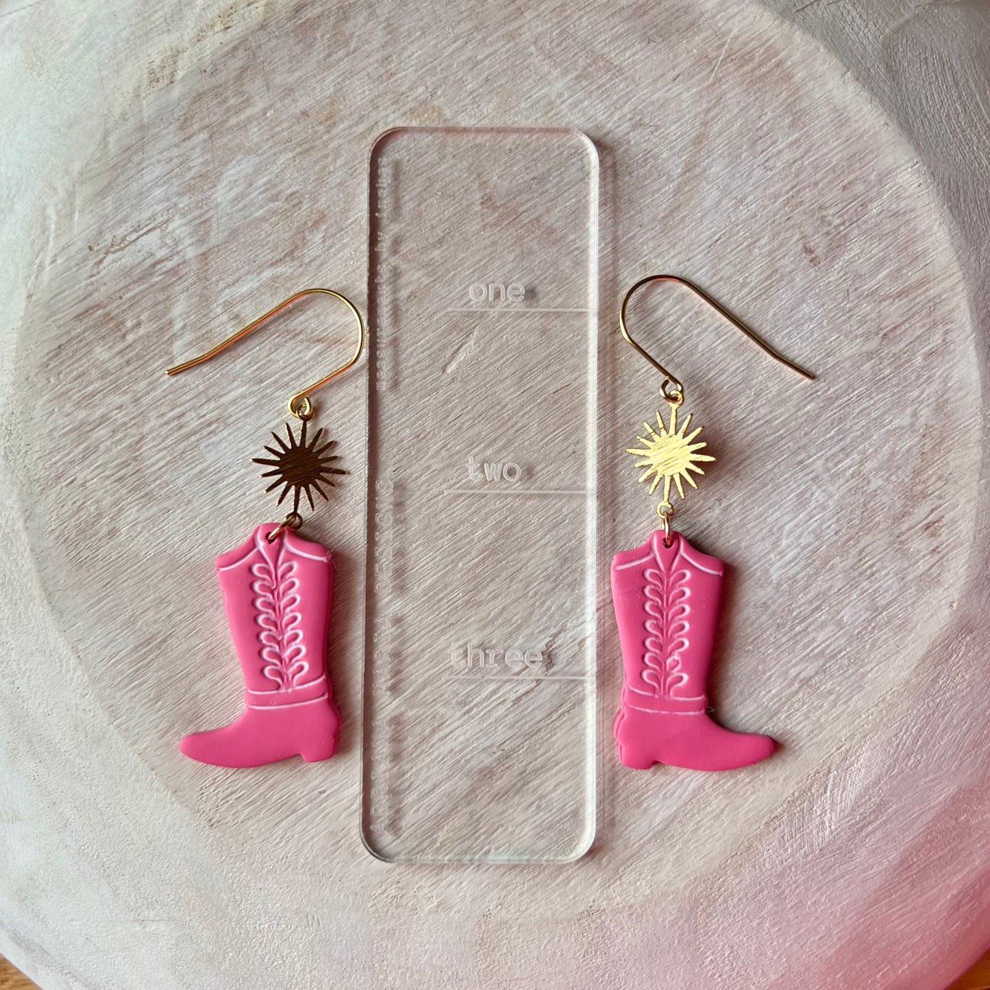 Pink & White Cowgirl Boots Clay Earrings