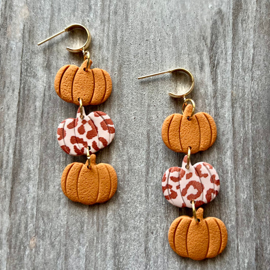 Pumpkin Trio Polymer Clay Earrings