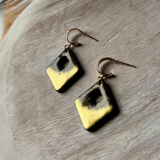 Black & Antique Gold Polymer Clay Earrings