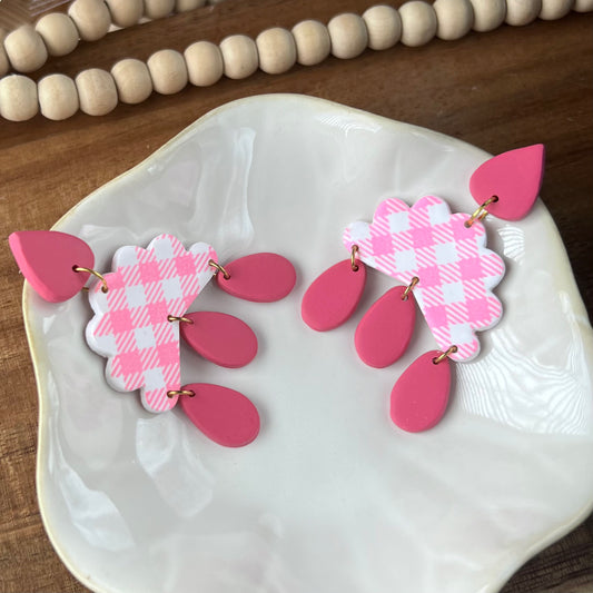 Pink Gingham Polymer Clay Earrings