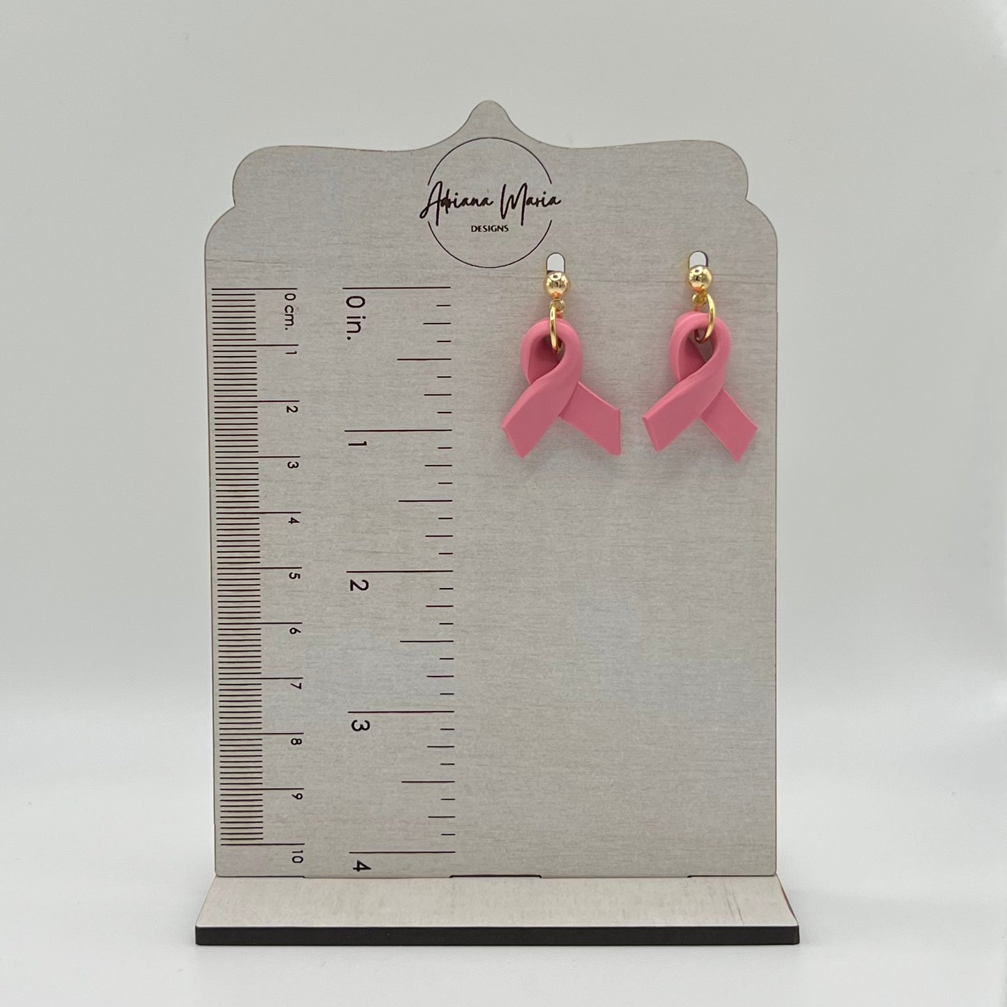 Pink Breast Cancer Awareness Ribbon Clay Dangle Earrings