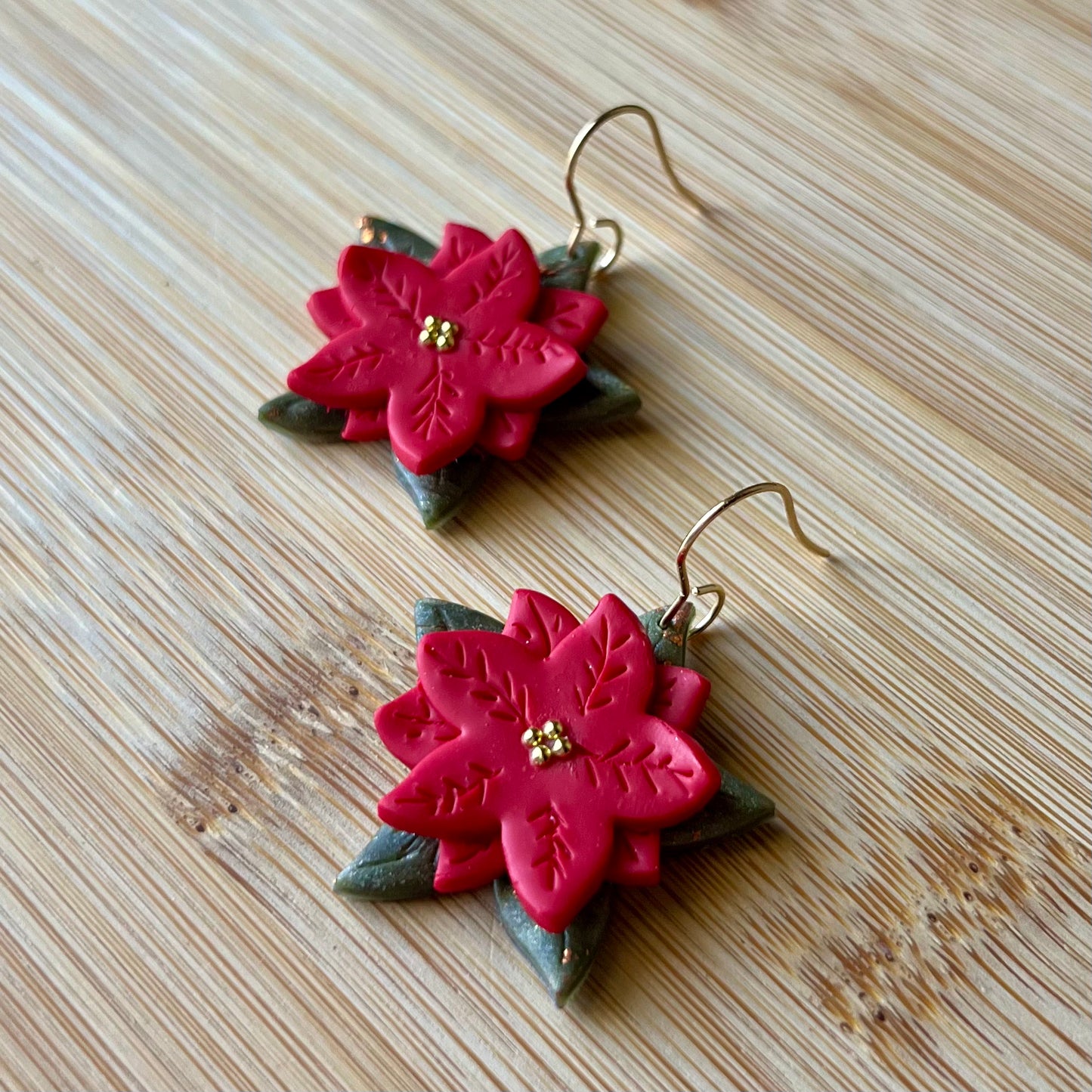 Red Poinsettia Polymer Clay Earrings