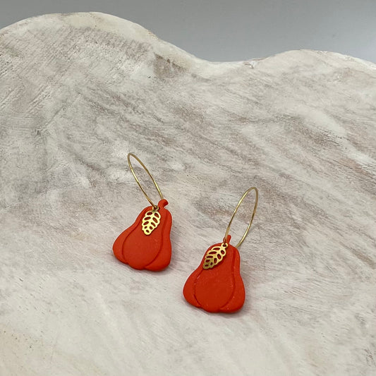 Autumn Squash Polymer Clay Hoop Earrings