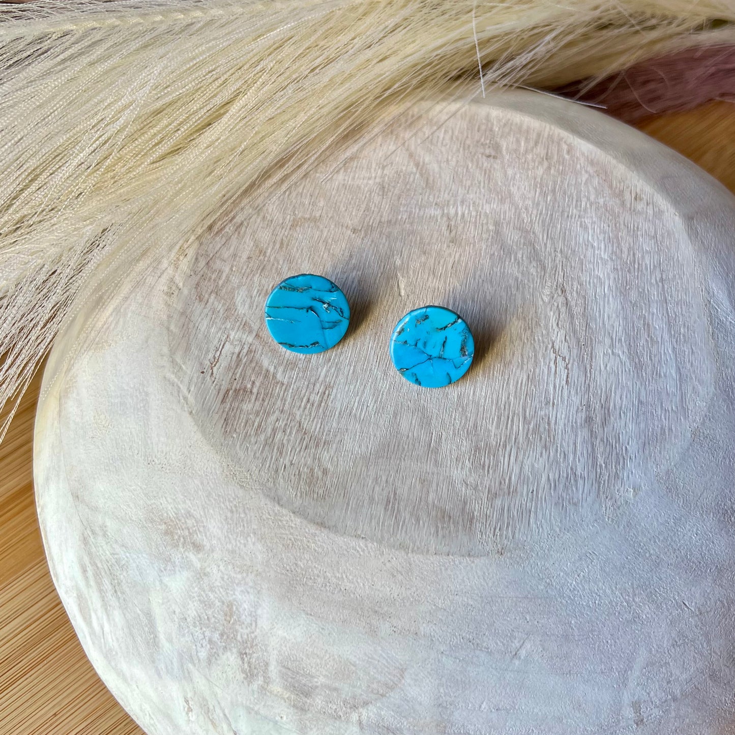 Turquoise Clay Button Stud Earrings