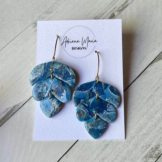 Dark Blue Translucent Polymer Clay Statement Earrings