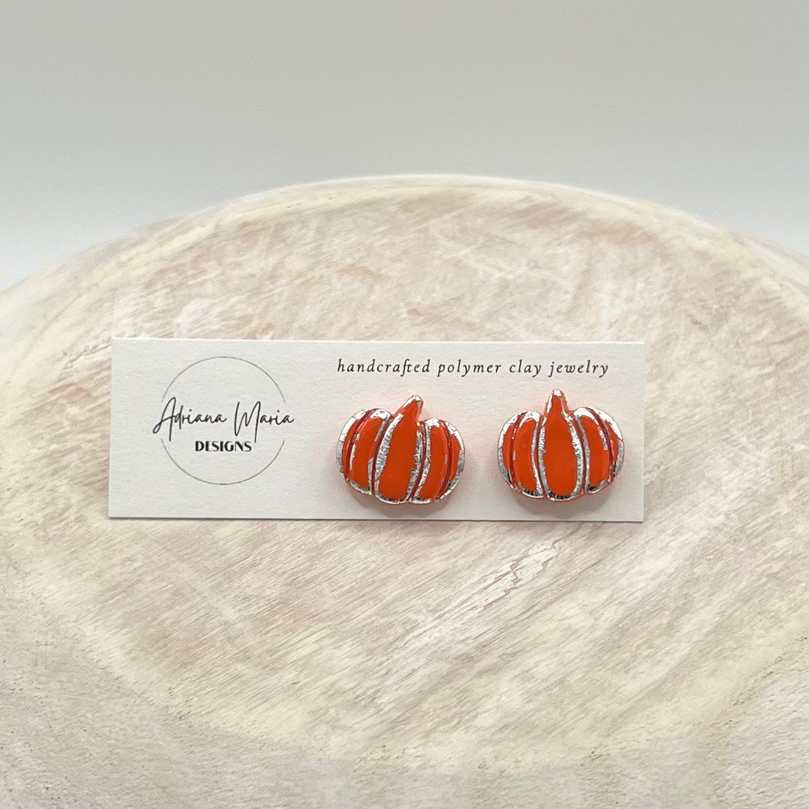 Metallic Vintage Inspired Pumpkin Clay Stud Earrings