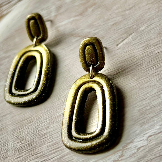 Black & Antique Gold Ombré Polymer Clay Earrings