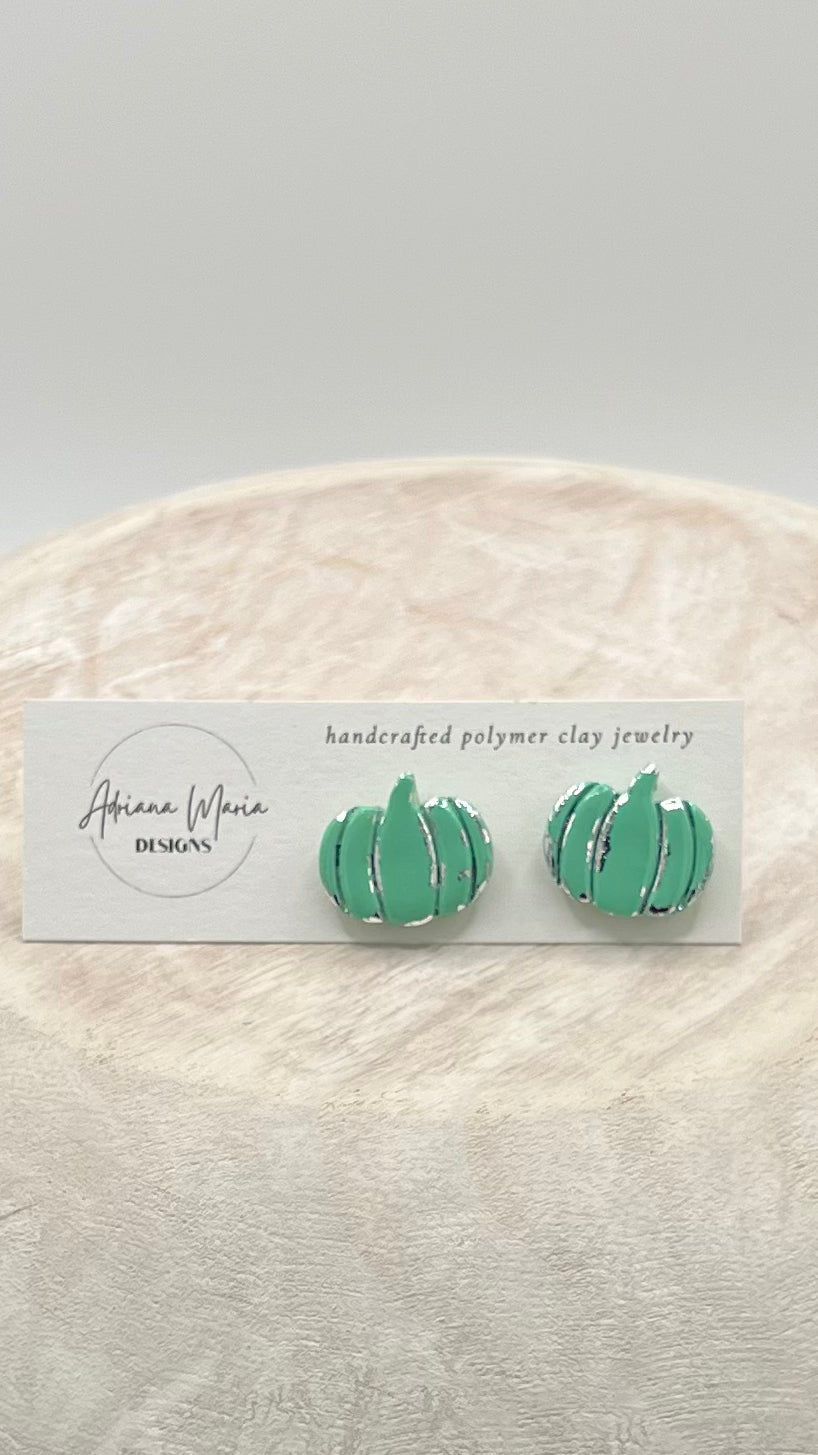 Metallic Vintage Inspired Pumpkin Clay Stud Earrings