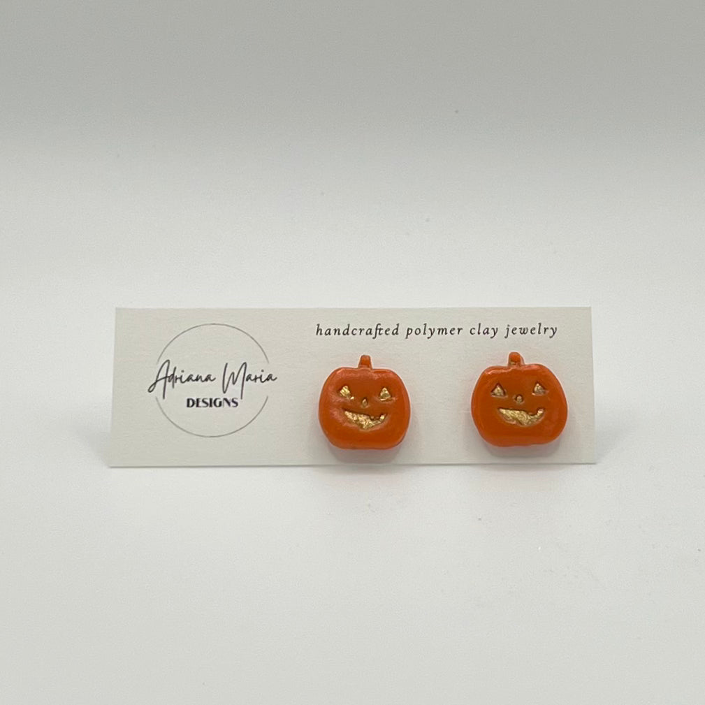 Mini Jack o Lantern Pumpkin Clay Stud Earrings