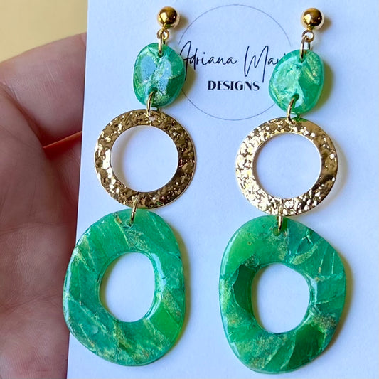 Green Translucent Polymer Clay Statement Earrings