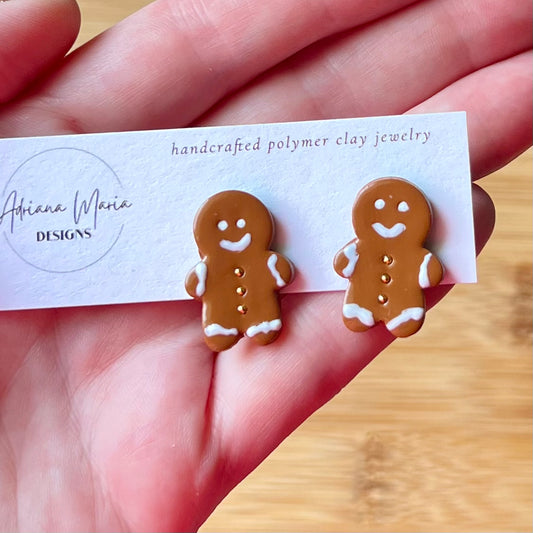 Gingerbread Man Polymer Clay Stud Earrings