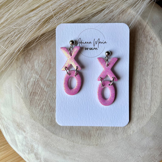 XOXO Pink Holographic Glitter Polymer Clay Earrings