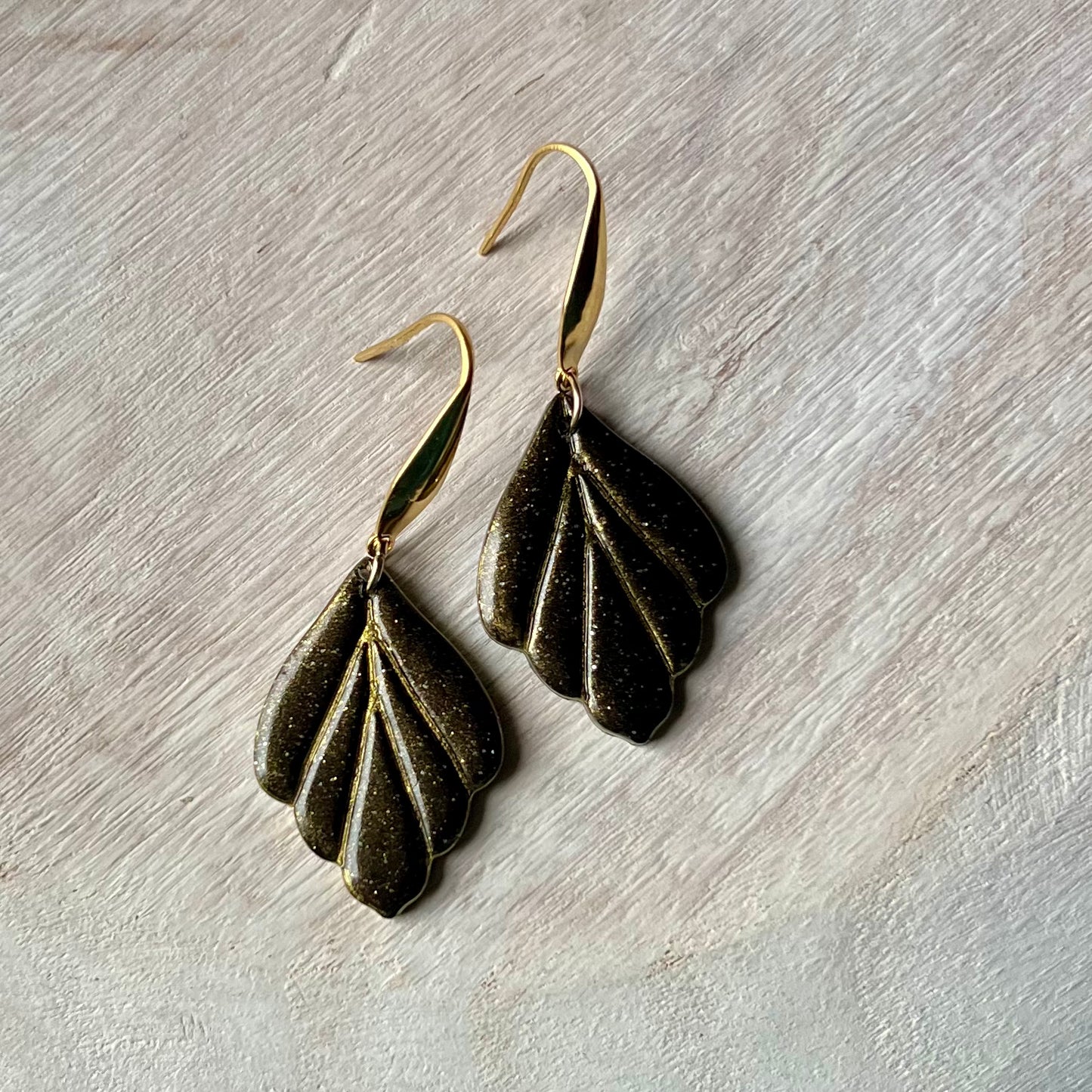 Black & Gold Glitter Polymer Clay Earrings