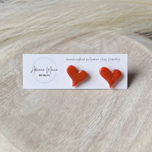 Red Heart Polymer Clay Stud Earrings