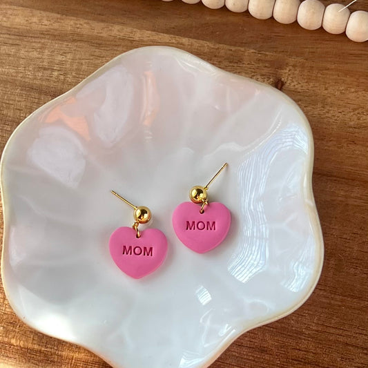 Mother’s Day Mom & Mama Heart Polymer Clay Earrings