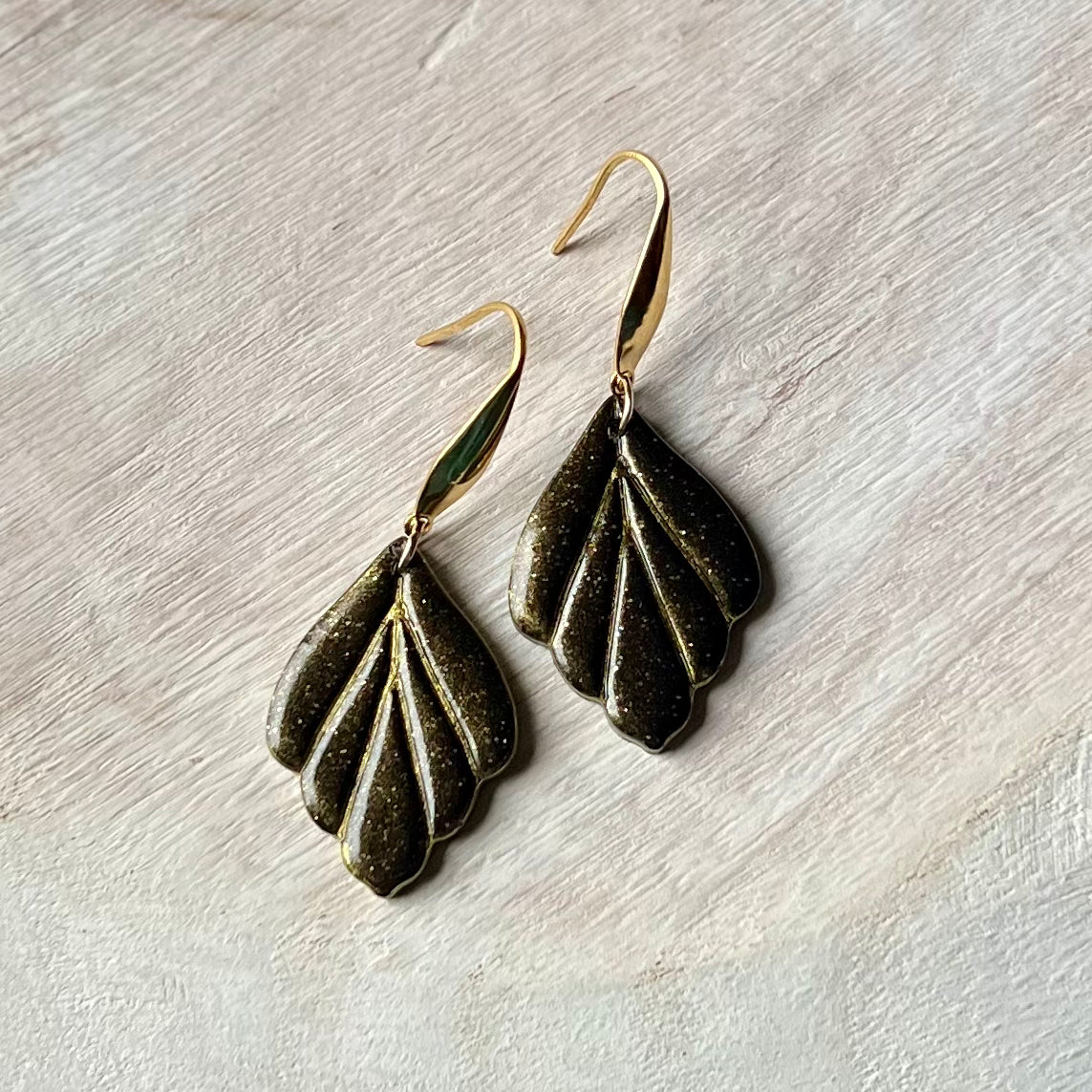 Black & Gold Glitter Polymer Clay Earrings