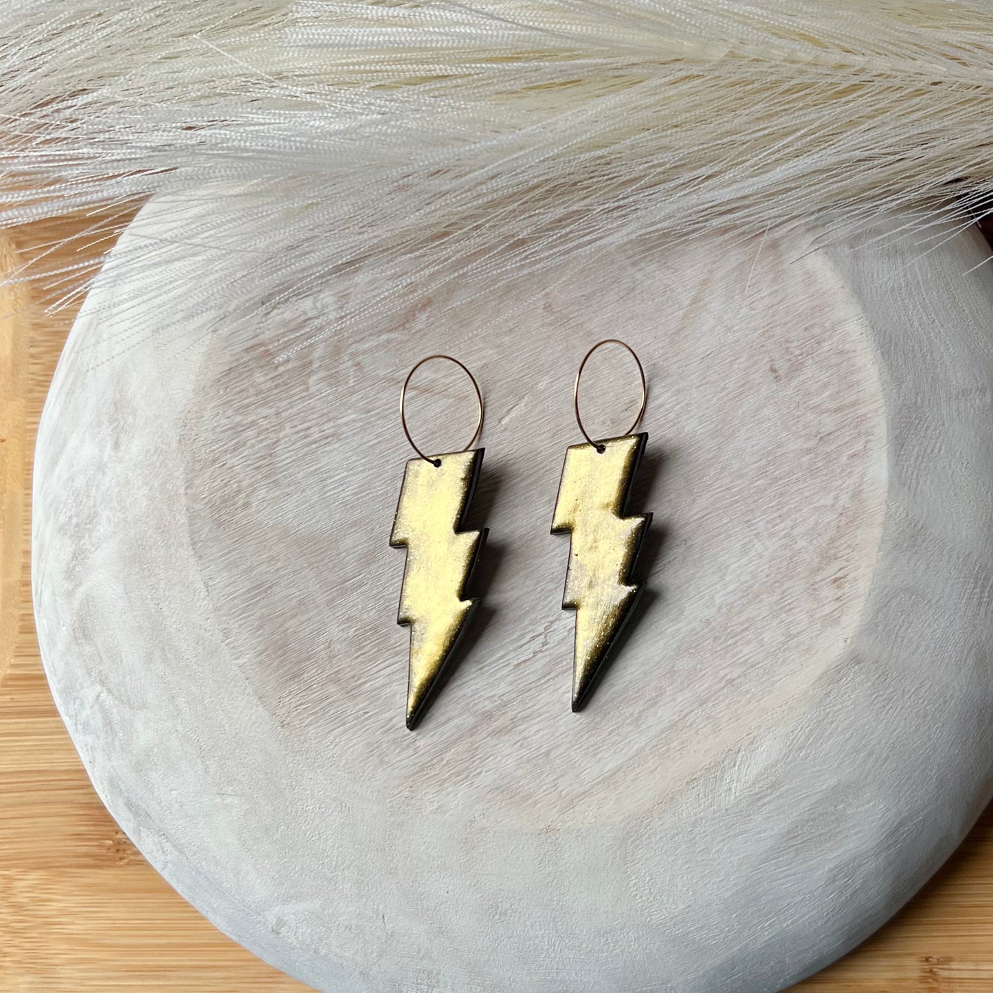 Lightning Bolts Polymer Clay Hoop Earrings