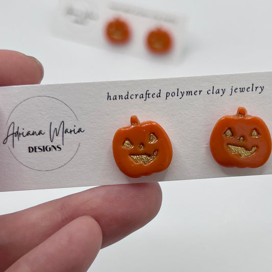 Mini Jack o Lantern Pumpkin Clay Stud Earrings