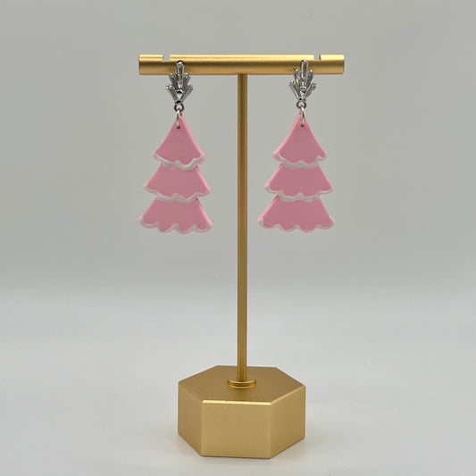 Pink Christmas Tree Polymer Clay Earrings