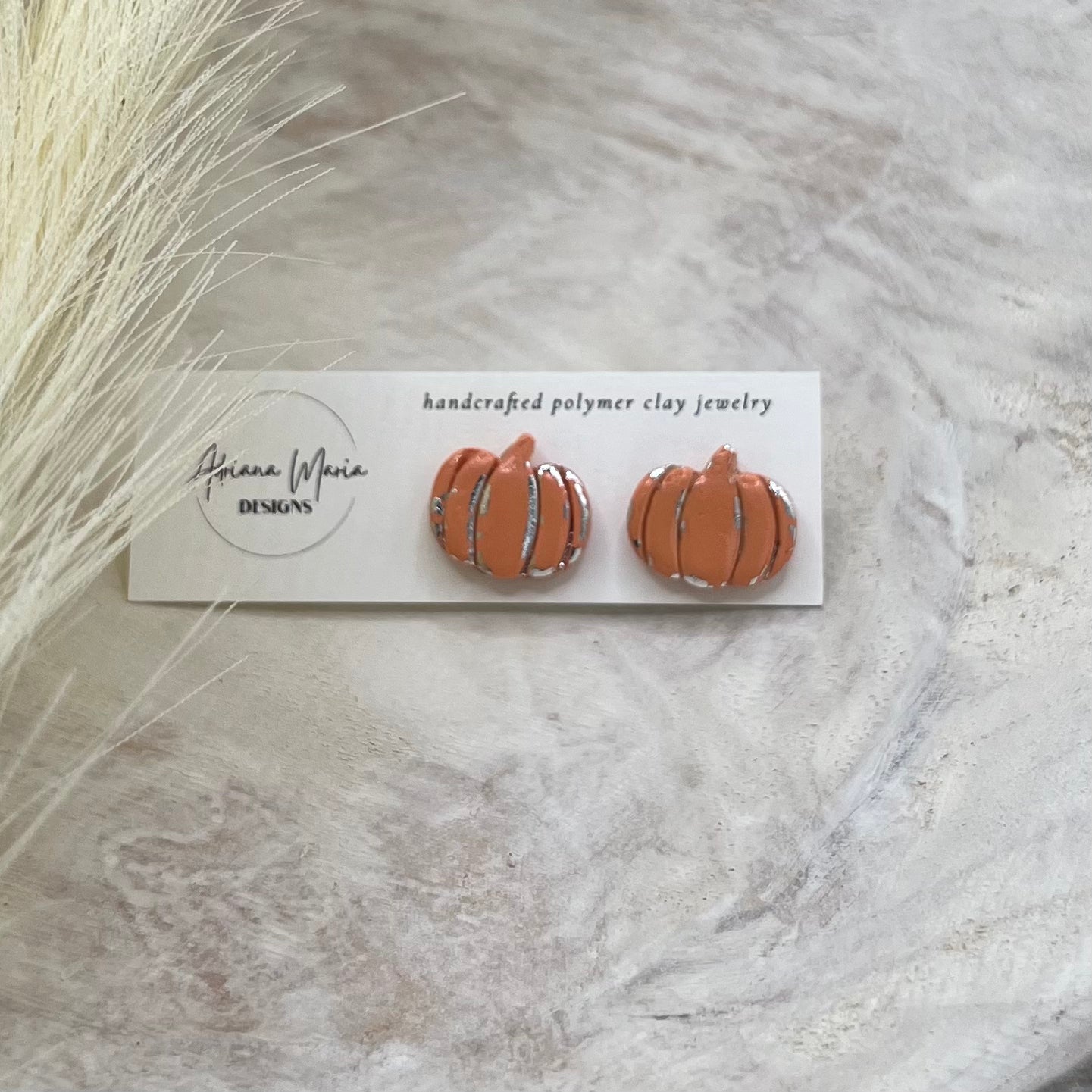 Metallic Vintage Inspired Pumpkin Clay Stud Earrings