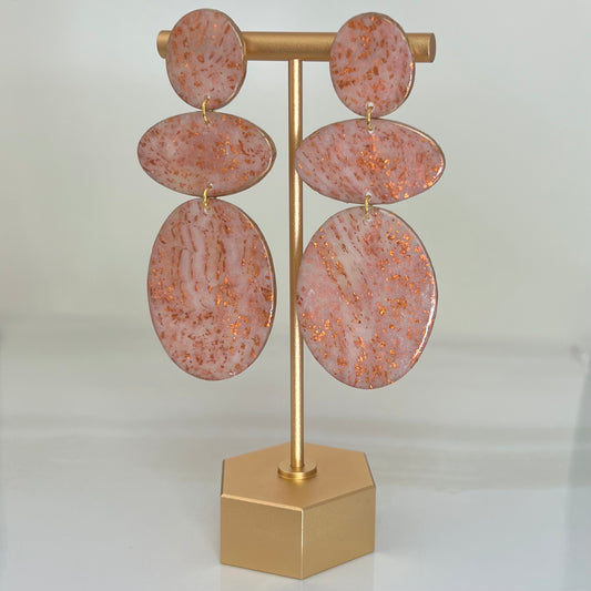 Large Lightweight Neutral Copper & Translucent Polymer Clay Statement Earrings