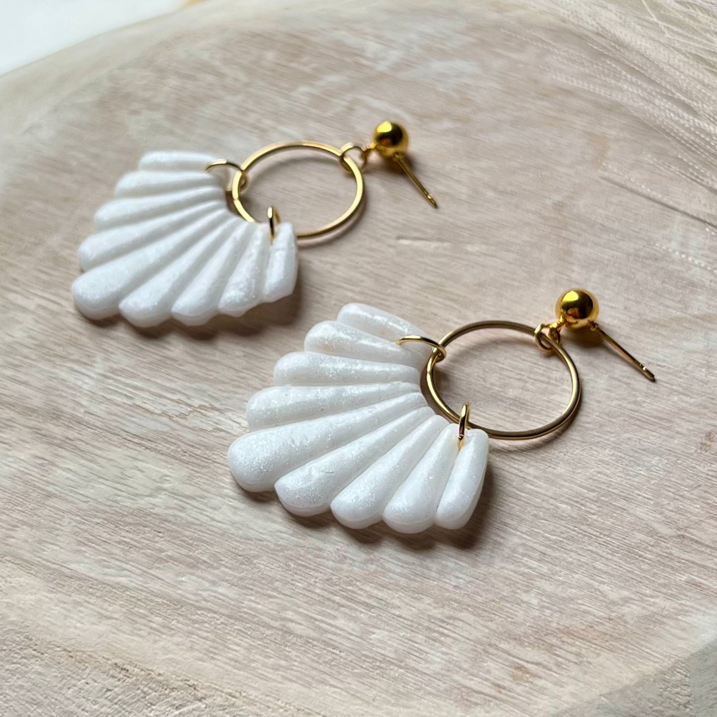 White & Translucent Scalloped Clay Earrings