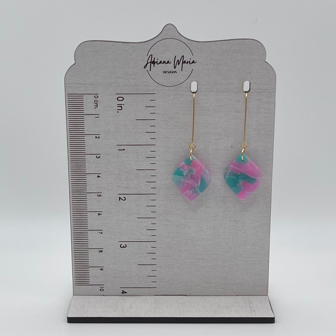 Teal & Pink Translucent Diamond Shape Polymer Clay Earrings