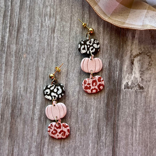 Animal Print Pumpkin Trio Polymer Clay Earrings