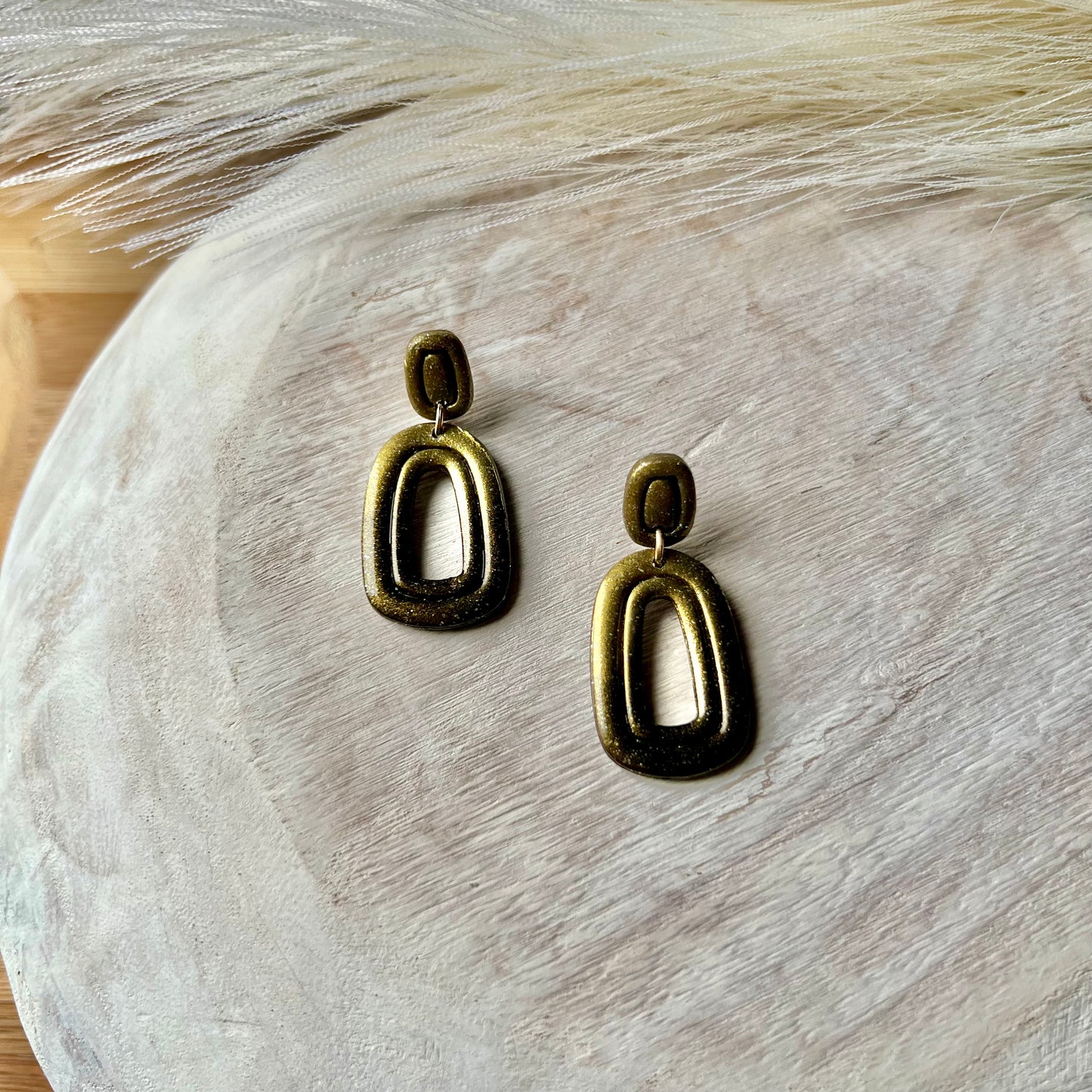 Black & Antique Gold Ombré Polymer Clay Earrings