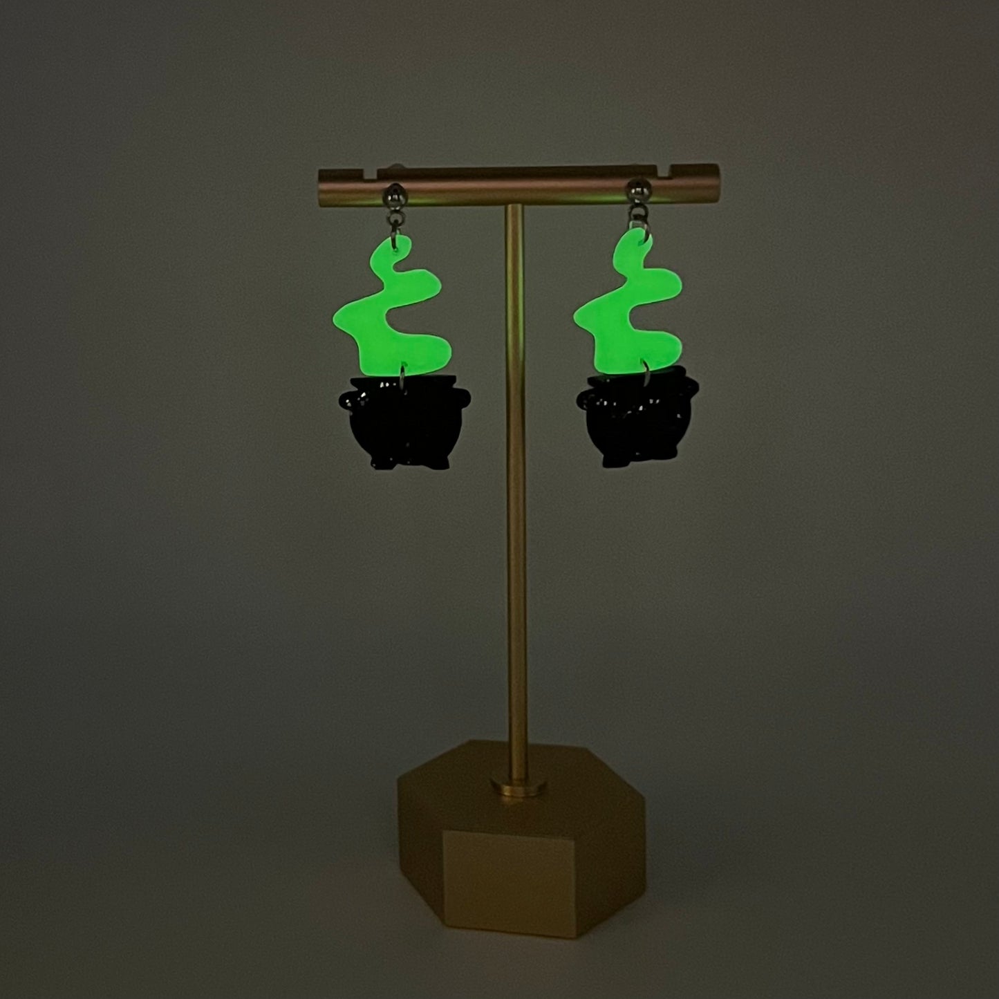 Witch’s Cauldron Clay Earrings - Glow in the dark