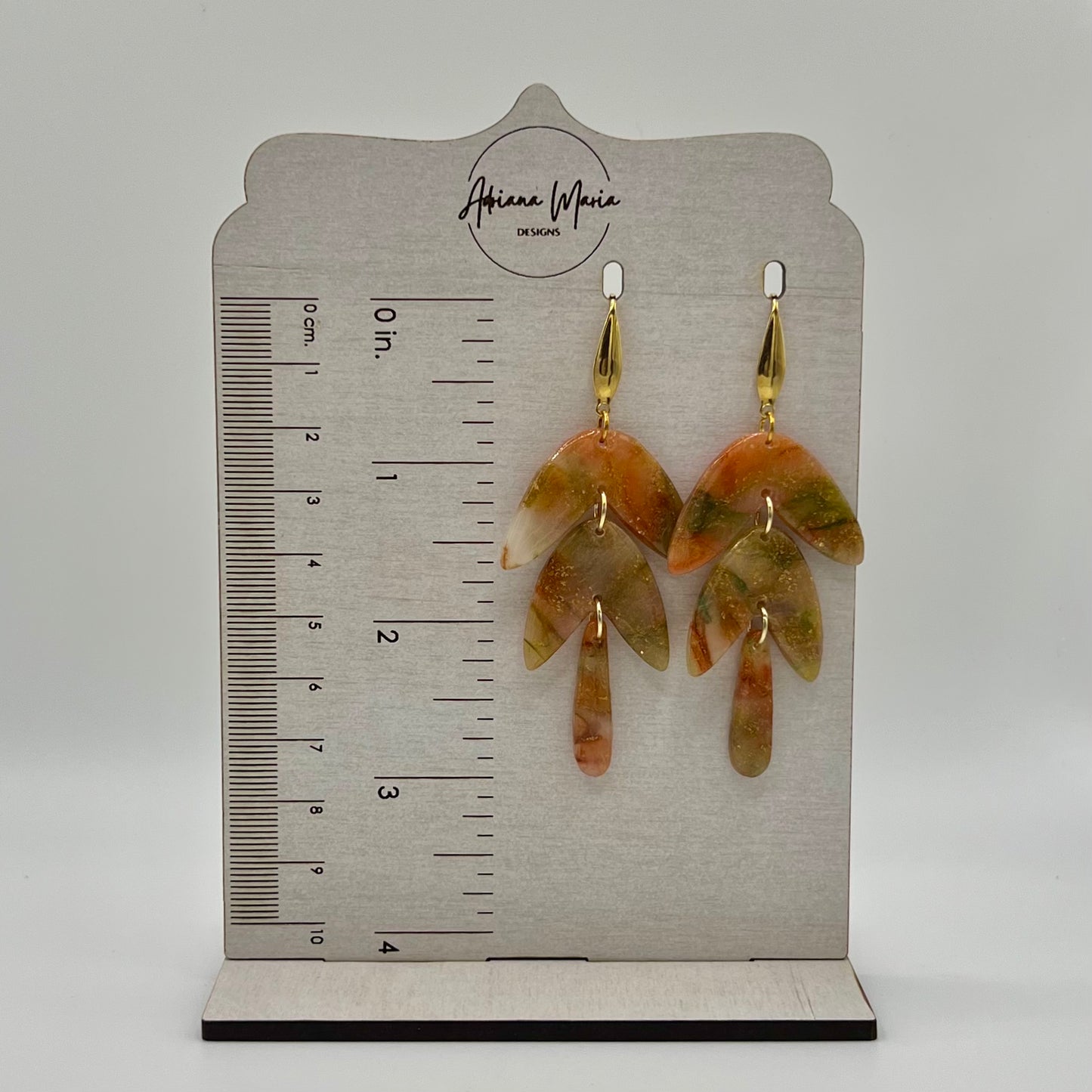 Red, Green, and Gold Marbled Translucent Polymer Clay Earrings