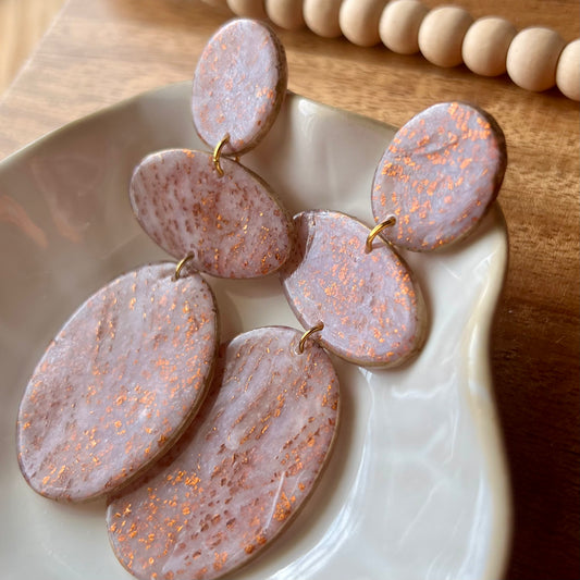 Large Lightweight Neutral Copper & Translucent Polymer Clay Statement Earrings