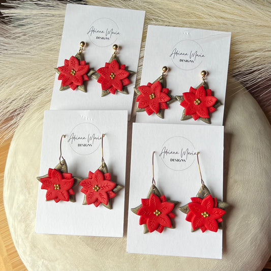 Red Poinsettia Polymer Clay Earrings