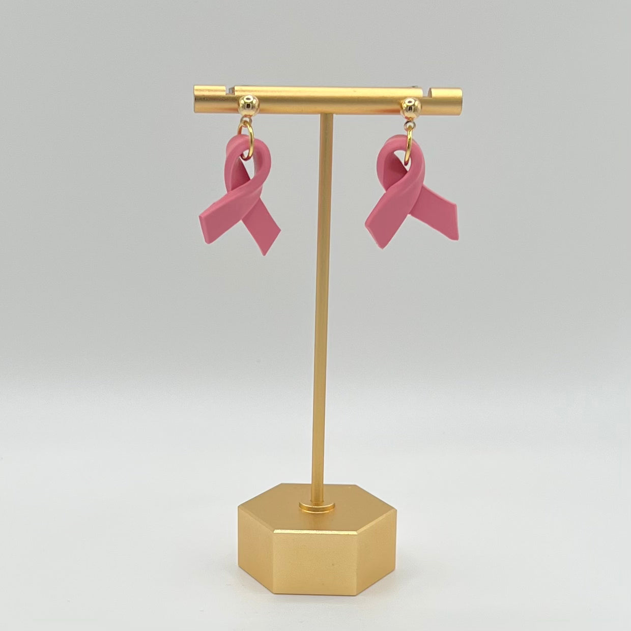 Pink Breast Cancer Awareness Ribbon Clay Dangle Earrings