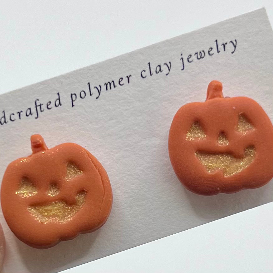 Mini Jack o Lantern Pumpkin Clay Stud Earrings