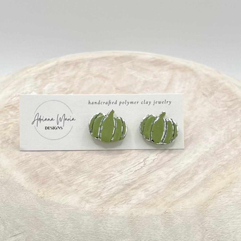 Metallic Vintage Inspired Pumpkin Clay Stud Earrings