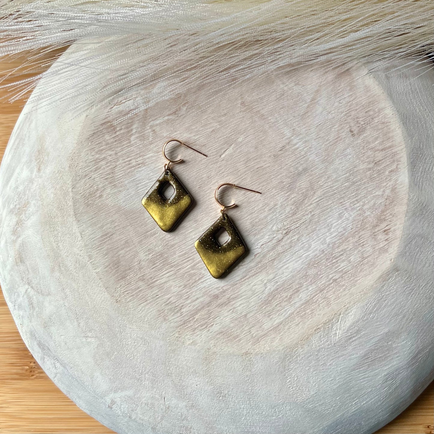 Black & Antique Gold Polymer Clay Earrings