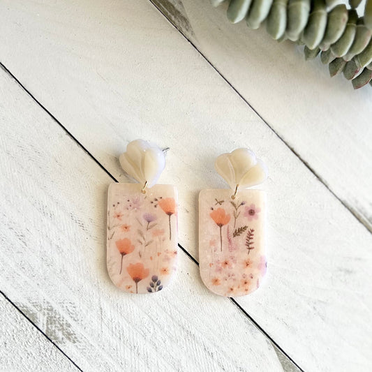 Opal Translucent Floral Polymer Clay Earrings